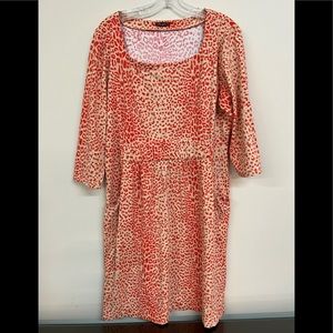 J. McLaughlin Deep Coral Leopard Print Dress with Pockets, Women’s Size XL